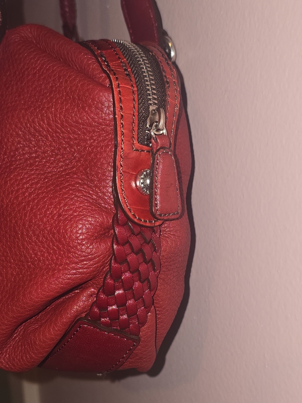 Brighton Red Pebbled Leather Satchel Shoulder Bag Braided Straps Silver Accents - Picture 5 of 16